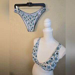 SHEIN Green and Gold Floral Bikini Set Large (5540)